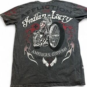 Affliction Black Graphic 'Indian Larry' Motorcycle Tee with Red Accents